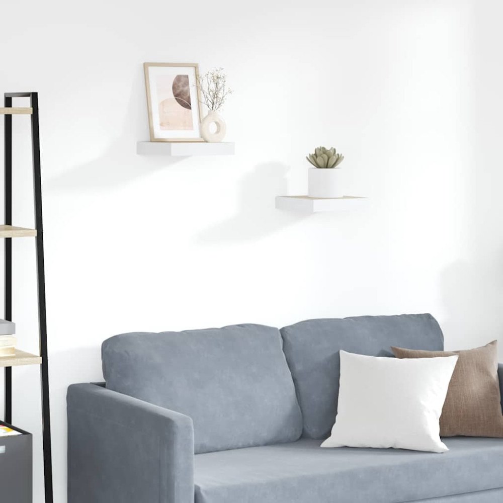 vidaXL Svävande vägghyllor 2 st ek och vit 23x23,5x3,8 cm MDF