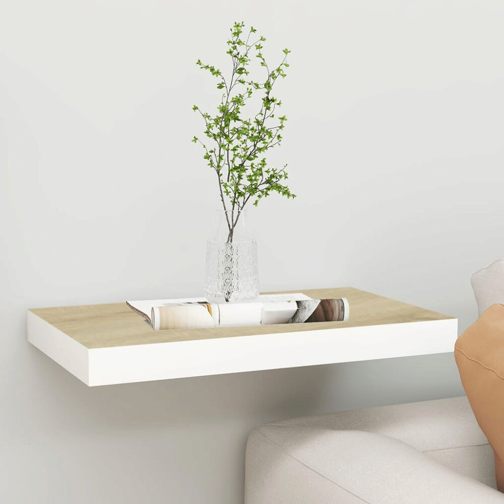 vidaXL Svävande vägghylla ek och vit 40x23x3,8 cm MDF