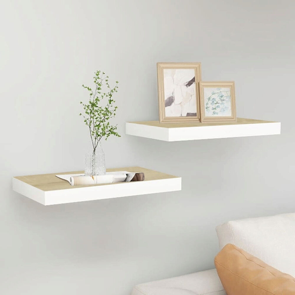 vidaXL Svävande vägghyllor 2 st ek och vit 40x23x3,8 cm MDF