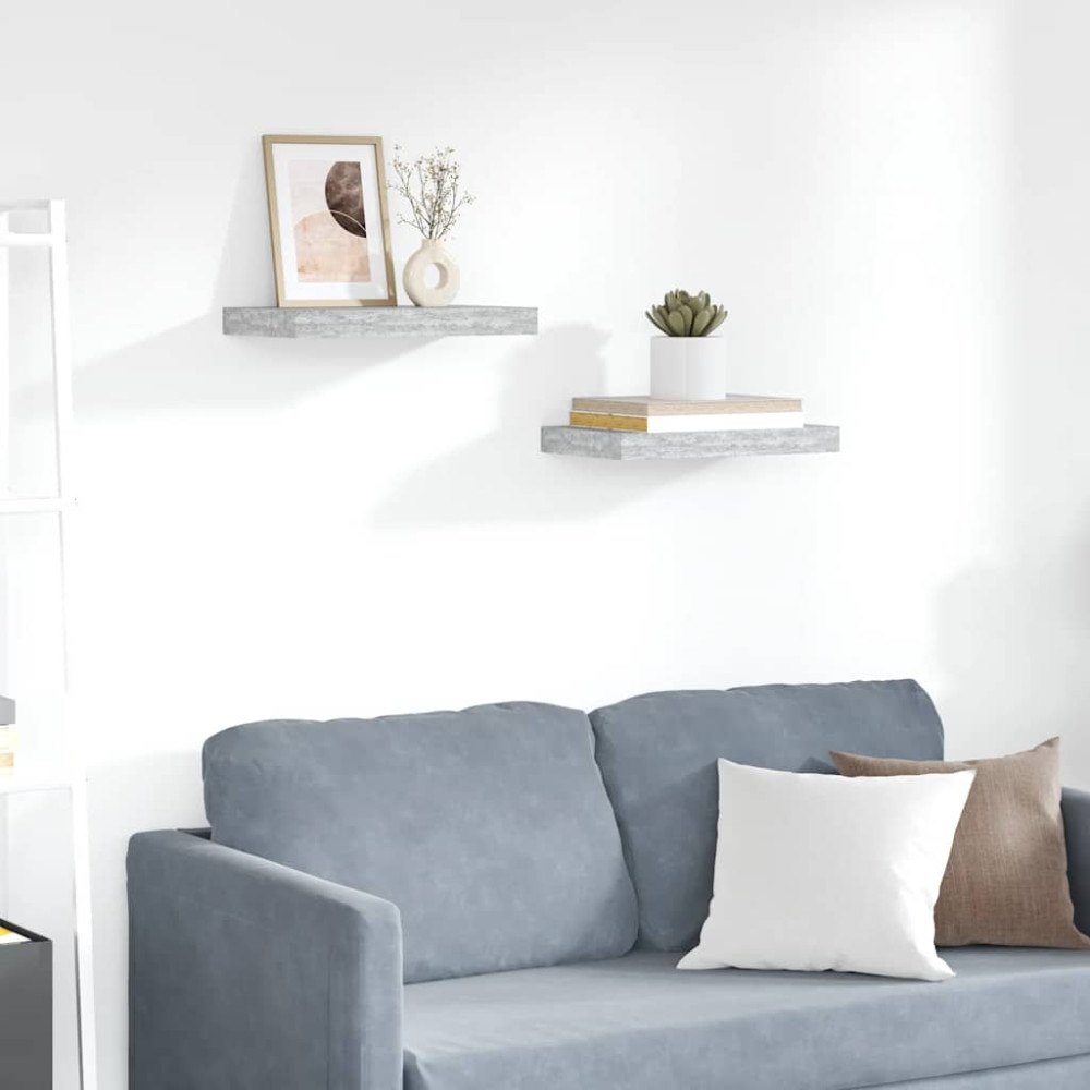 vidaXL Svävande vägghyllor 2 st betonggrå 40x23x3,8 cm MDF