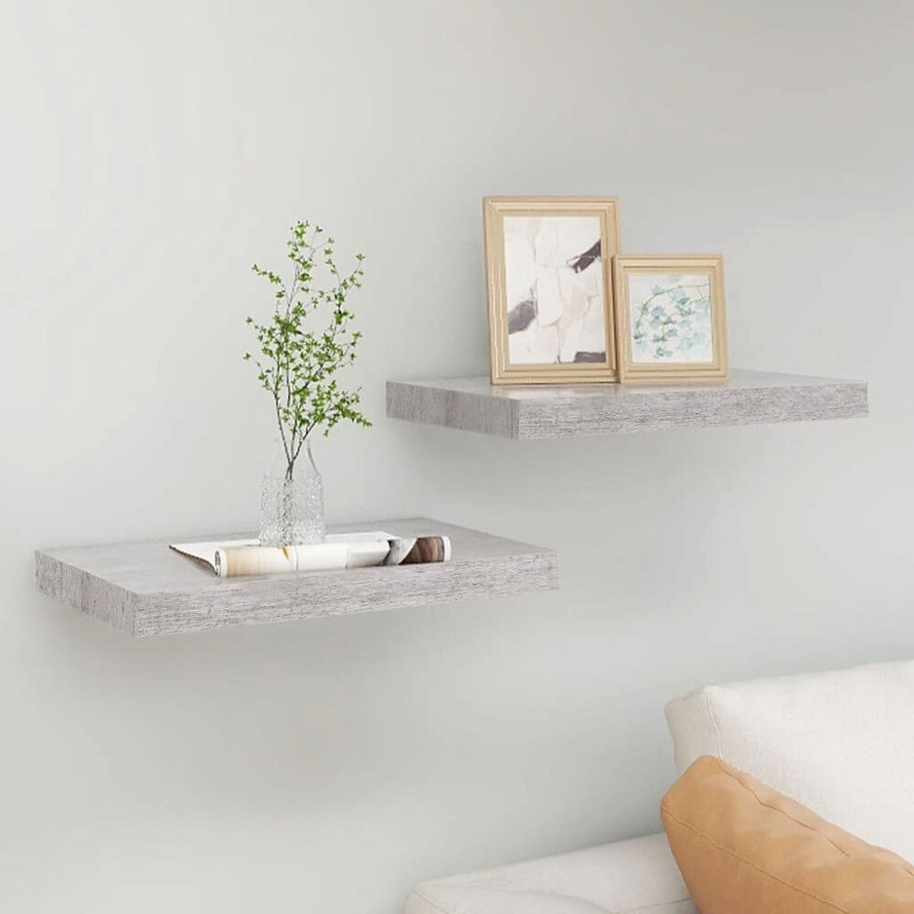 vidaXL Svävande vägghyllor 2 st betonggrå 40x23x3,8 cm MDF