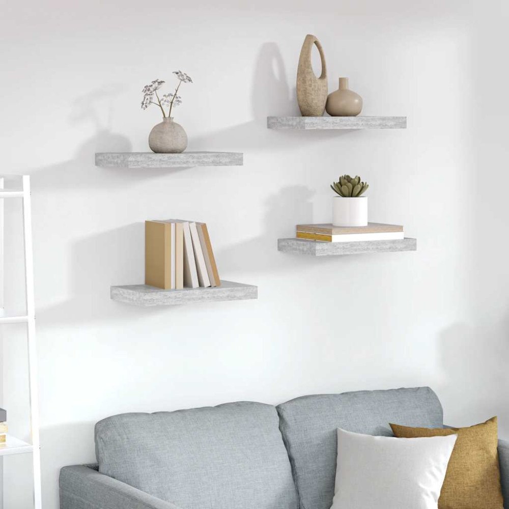vidaXL Svävande vägghyllor 4 st betonggrå 40x23x3,8 cm MDF