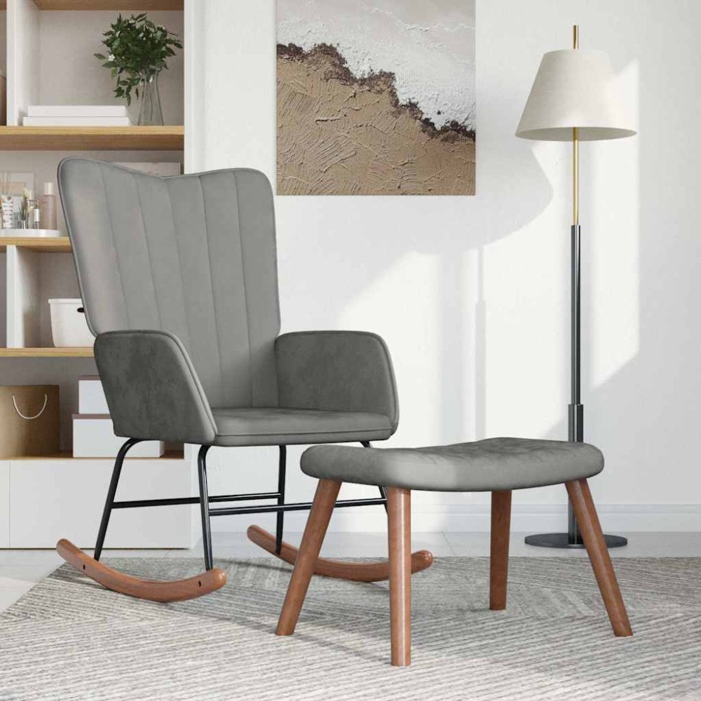 vidaXL Gungstol med fotpall ljusgrå sammet