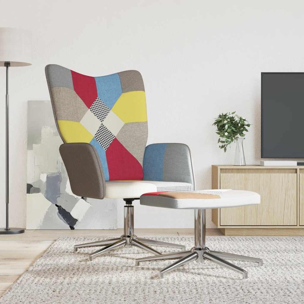 vidaXL Vilstol med fotpall tyg lapptäcke