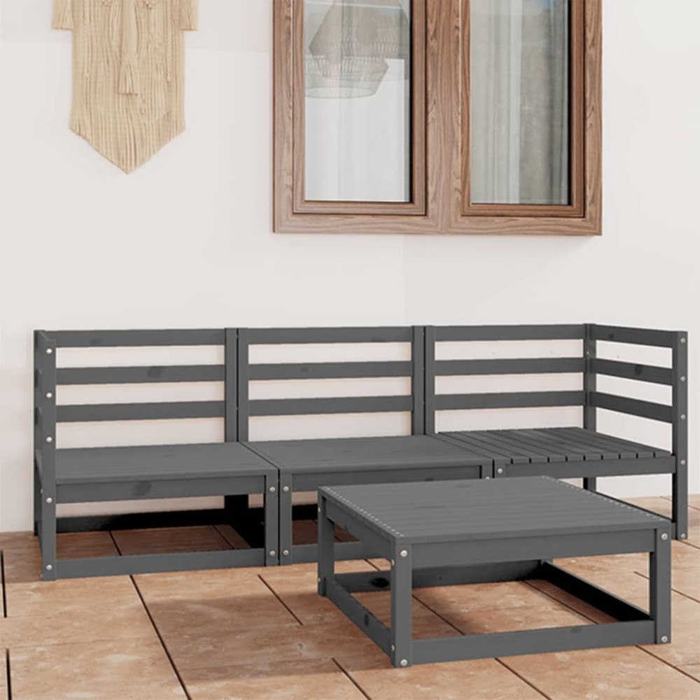 vidaXL Loungegrupp för trädgården 4 delar grå massiv furu