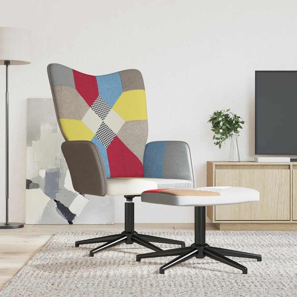 vidaXL Vilstol med fotpall tyg lapptäcke