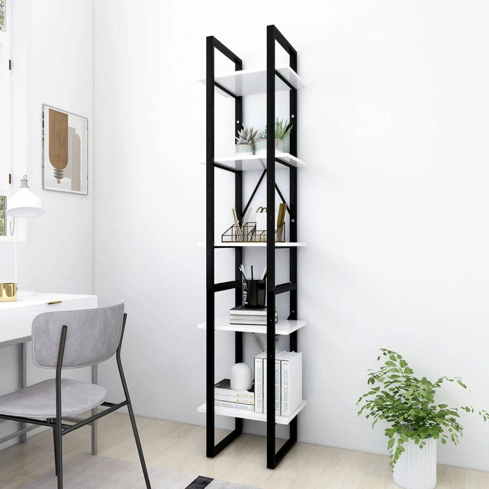 vidaXL Bokhylla 5 hyllplan vit 40x30x175 cm konstruerat trä