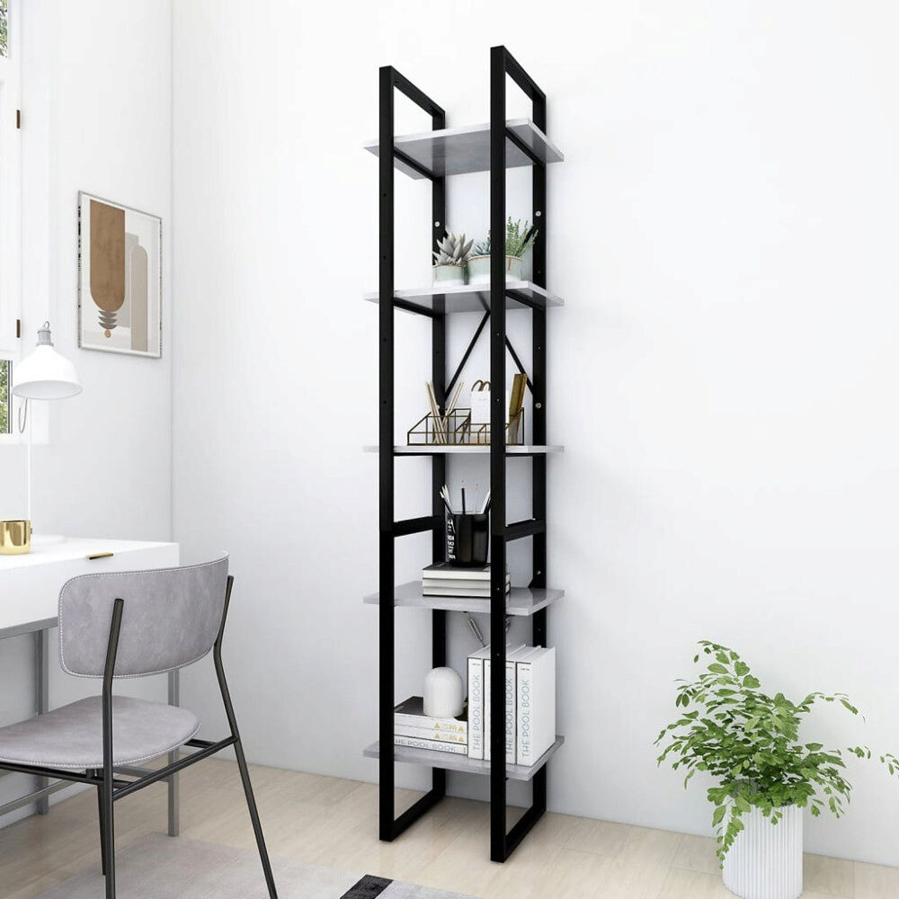 vidaXL Bokhylla 5 hyllplan betonggrå 40x30x175 cm konstruerat trä
