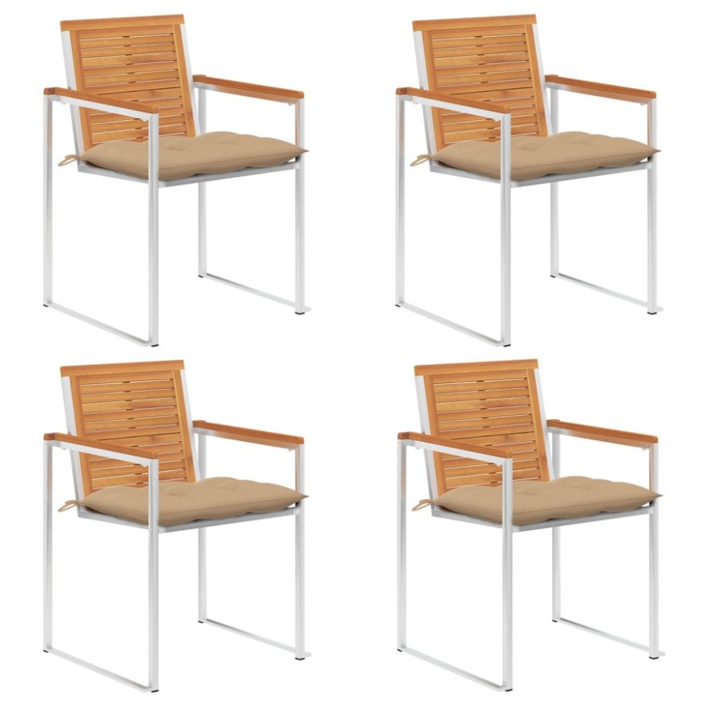 vidaXL Trädgårdsstolar med dynor 4 st massivt akaciaträ