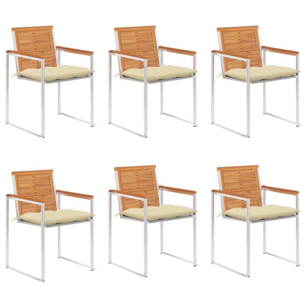 vidaXL Trädgårdsstolar 6 st med dynor massivt akaciaträ