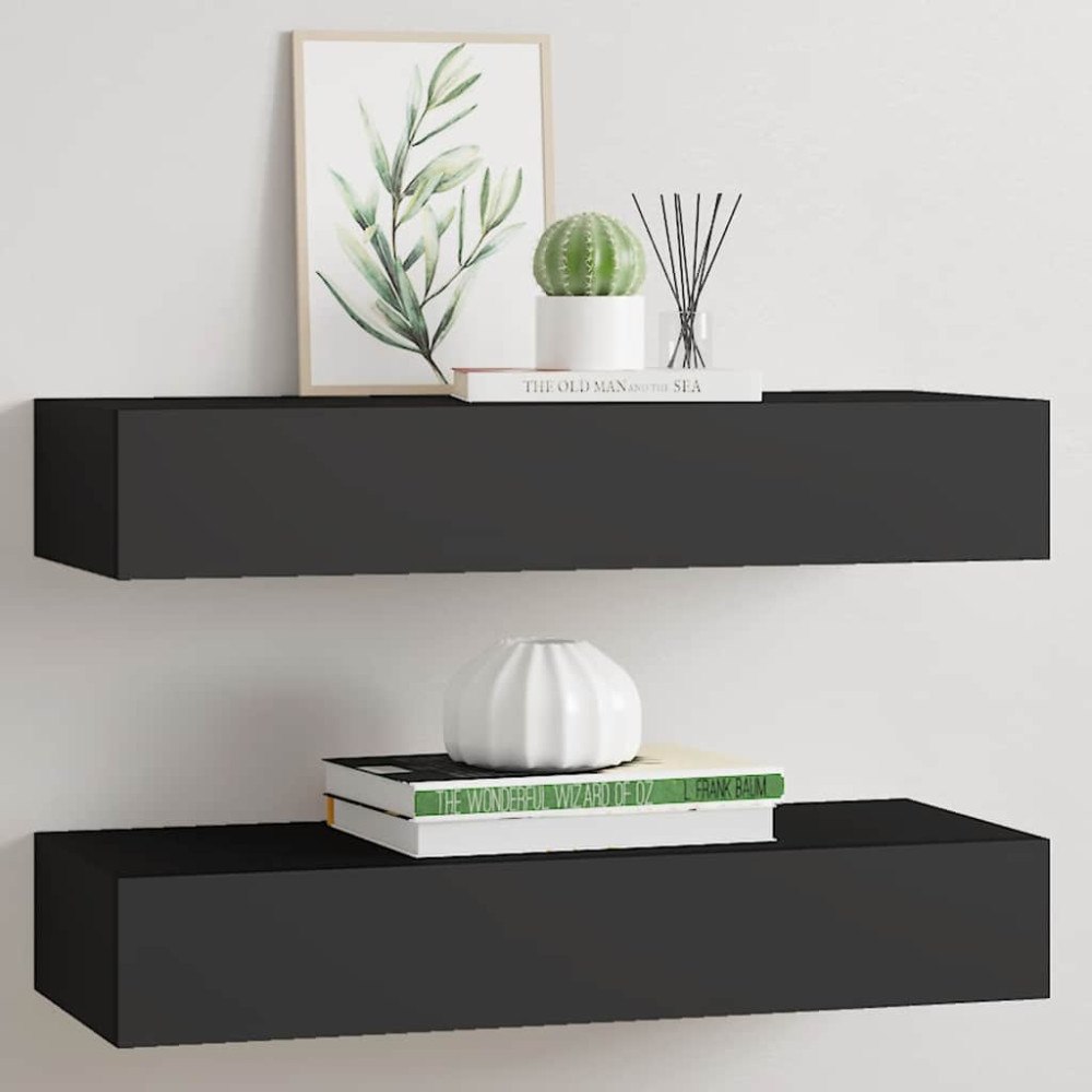 vidaXL Väggmonterad låda 2 st svart 60x23,5x10 cm MDF