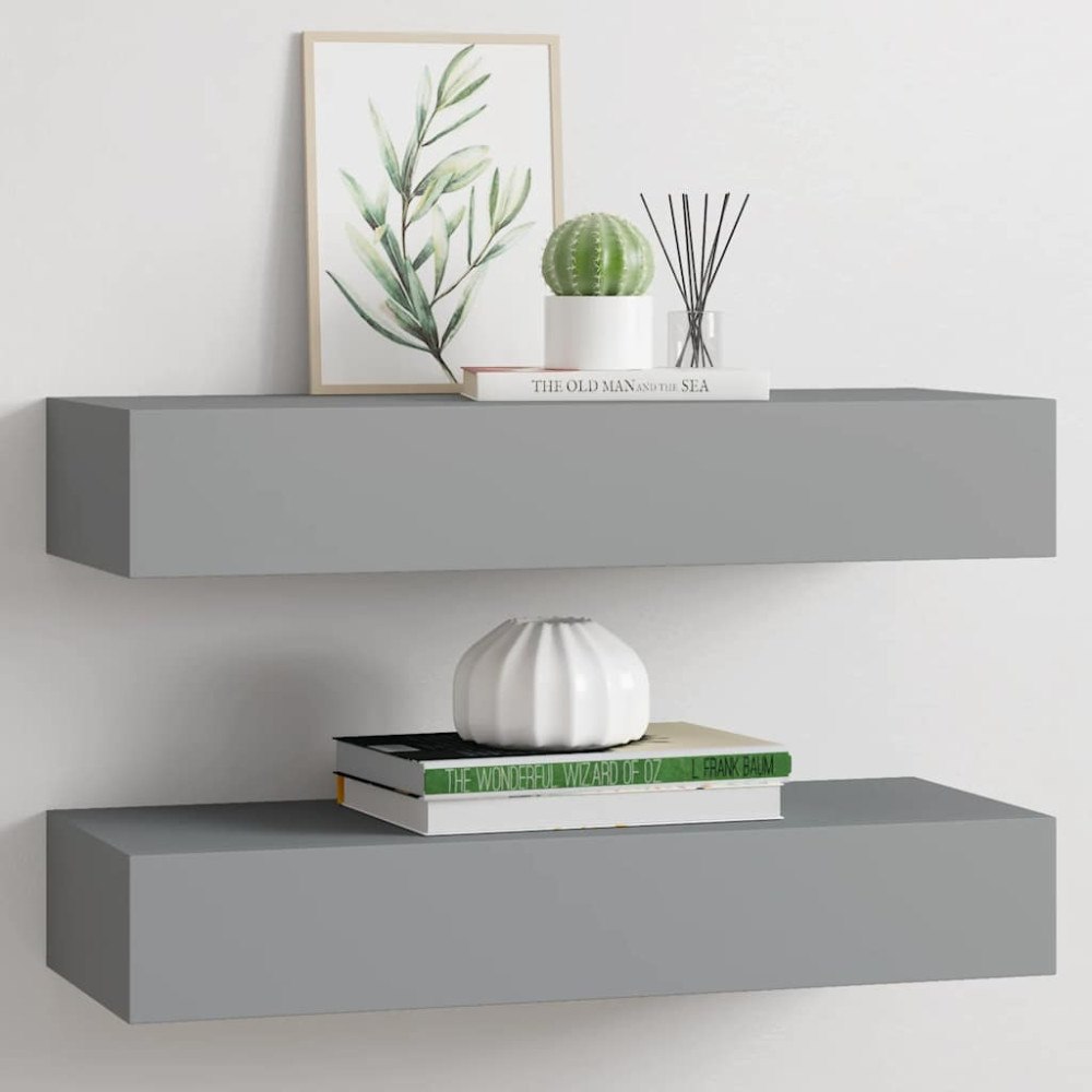 vidaXL Väggmonterad låda 2 st grå 60x23,5x10 cm MDF