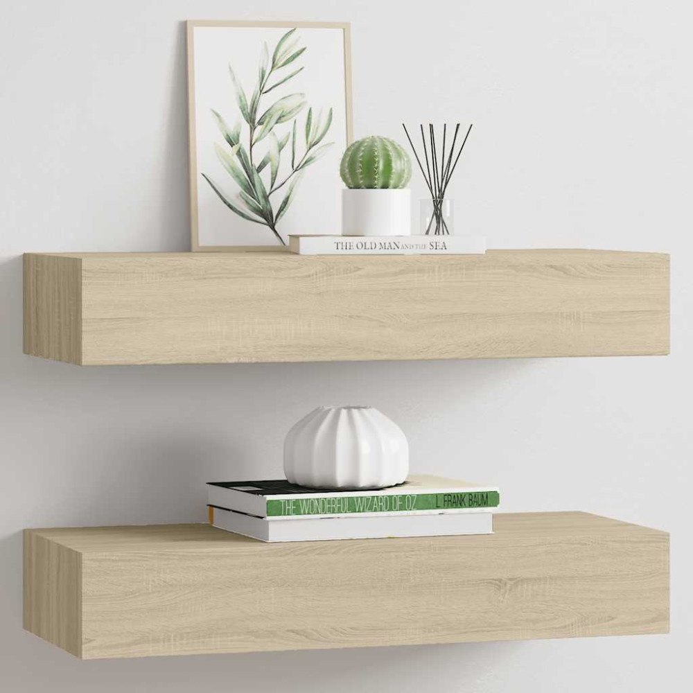 vidaXL Väggmonterad låda 2 st ek 60x23,5x10 cm MDF
