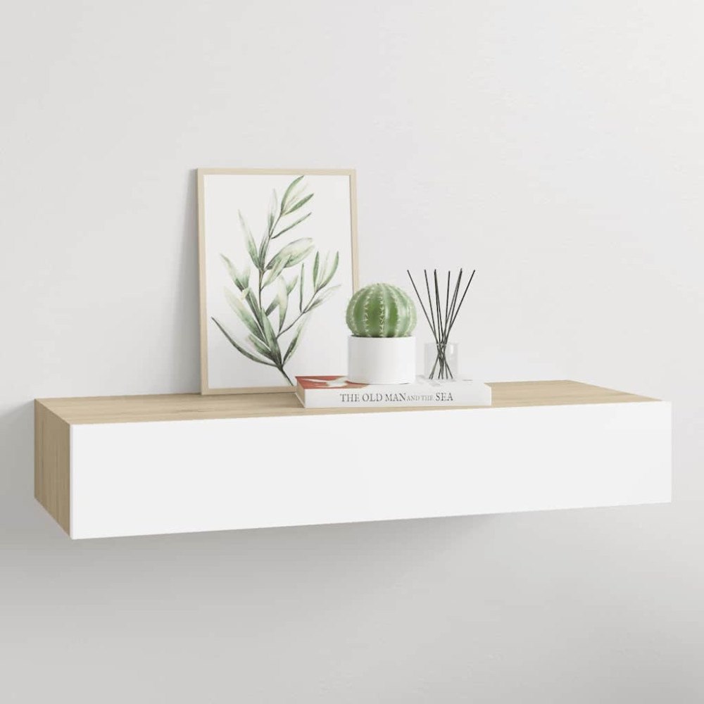vidaXL Väggmonterad lådhylla ek och vit 60x23,5x10cm MDF
