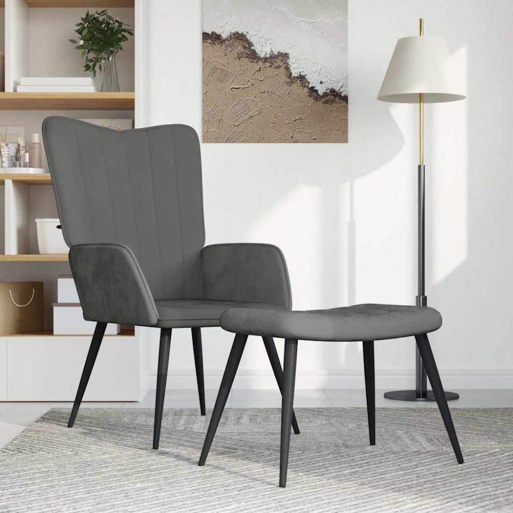 vidaXL Vilstol med fotpall mörkgrå sammet