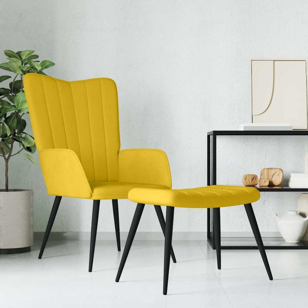 vidaXL Vilstol med fotpall senapsgul sammet