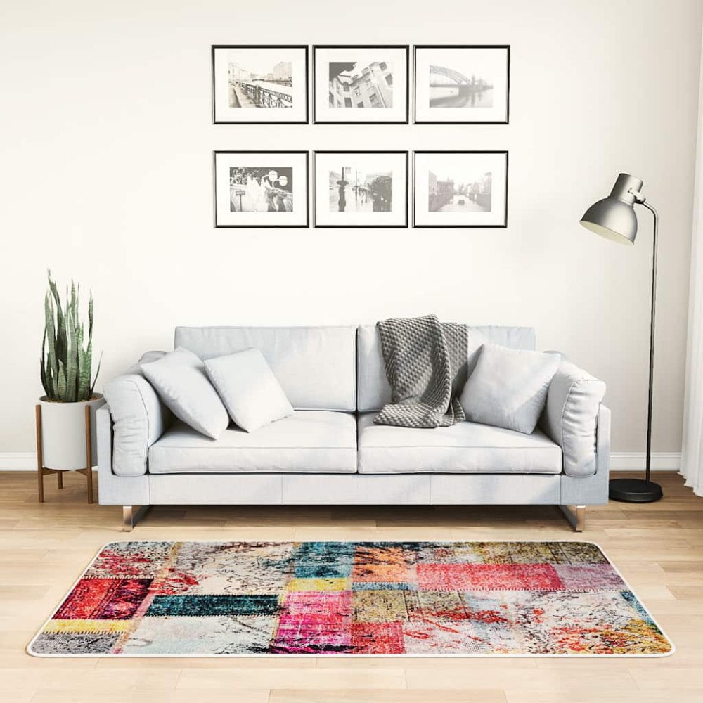 vidaXL Matta tvättbar lappmönster 80x150 cm flerfärgad