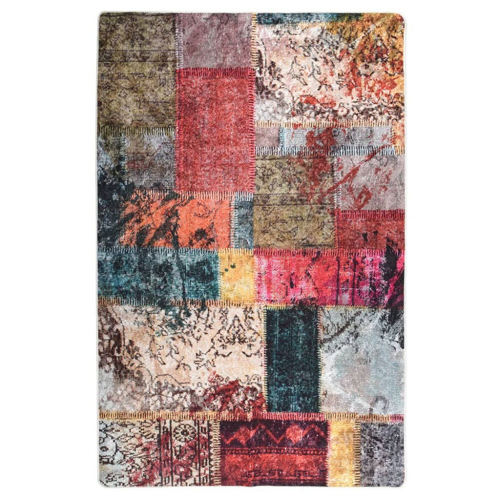 vidaXL Matta tvättbar lappmönster 80x150 cm flerfärgad halkfri