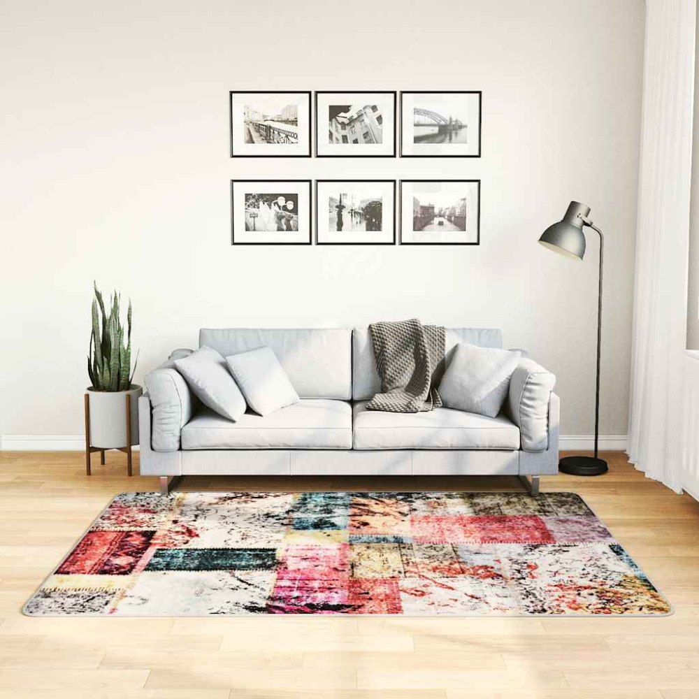 vidaXL Matta tvättbar lappmönster 120x180 cm flerfärgad
