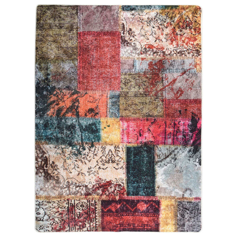 vidaXL Matta tvättbar lappmönster 120x180 cm flerfärgad halkfri