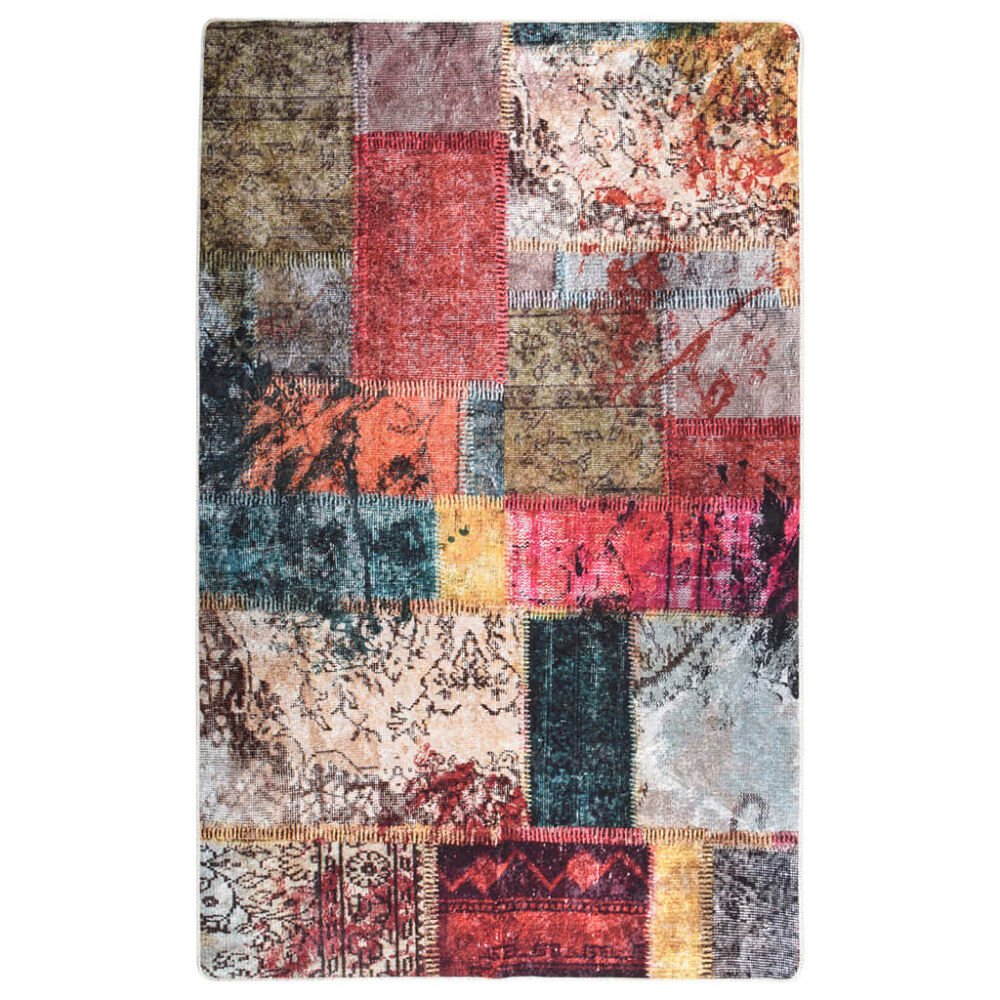 vidaXL Matta tvättbar lappmönster 160x230 cm flerfärgad halkfri