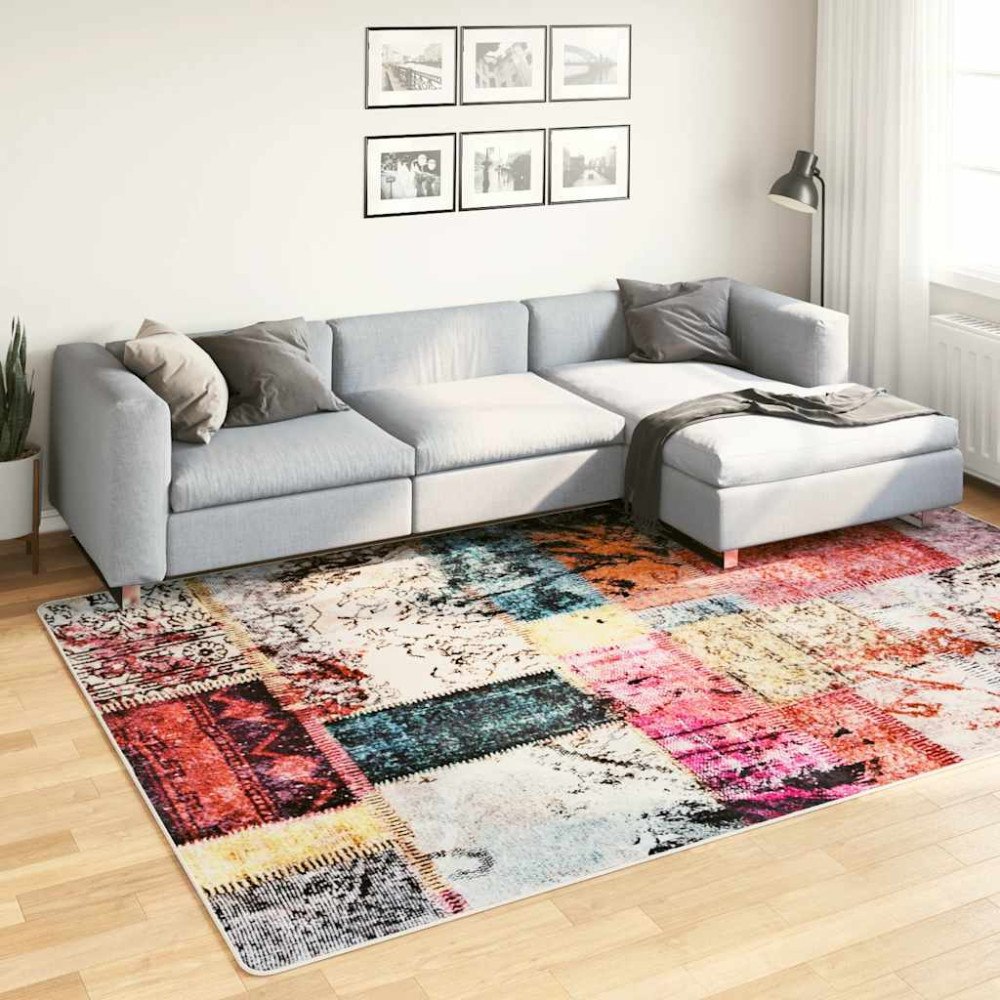vidaXL Matta tvättbar lappmönster 190x300 cm flerfärgad