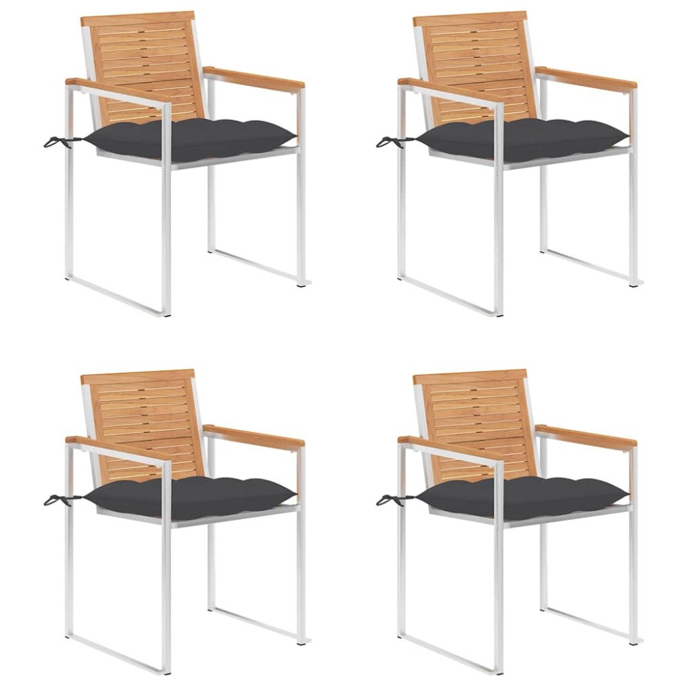 vidaXL Trädgårdsstolar med dynor 4 st massiv teak