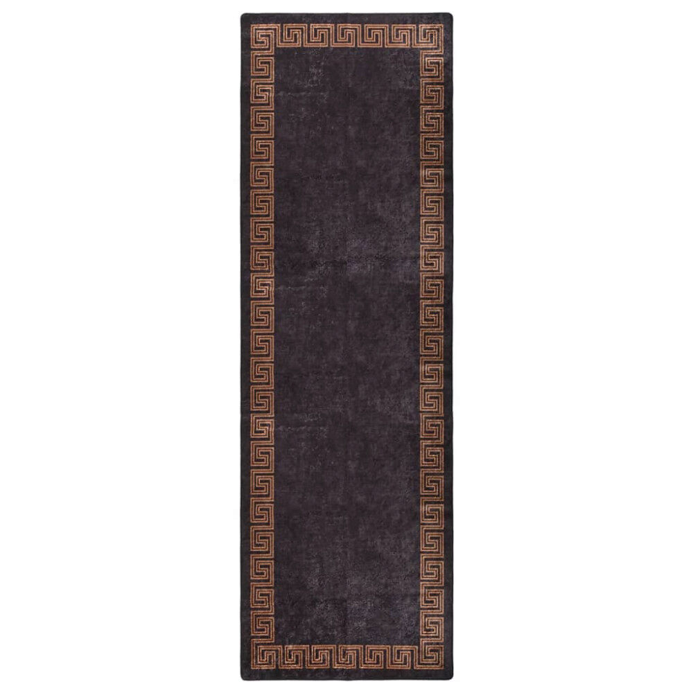 vidaXL Matta tvättbar 80x300 cm svart och guld halkfri