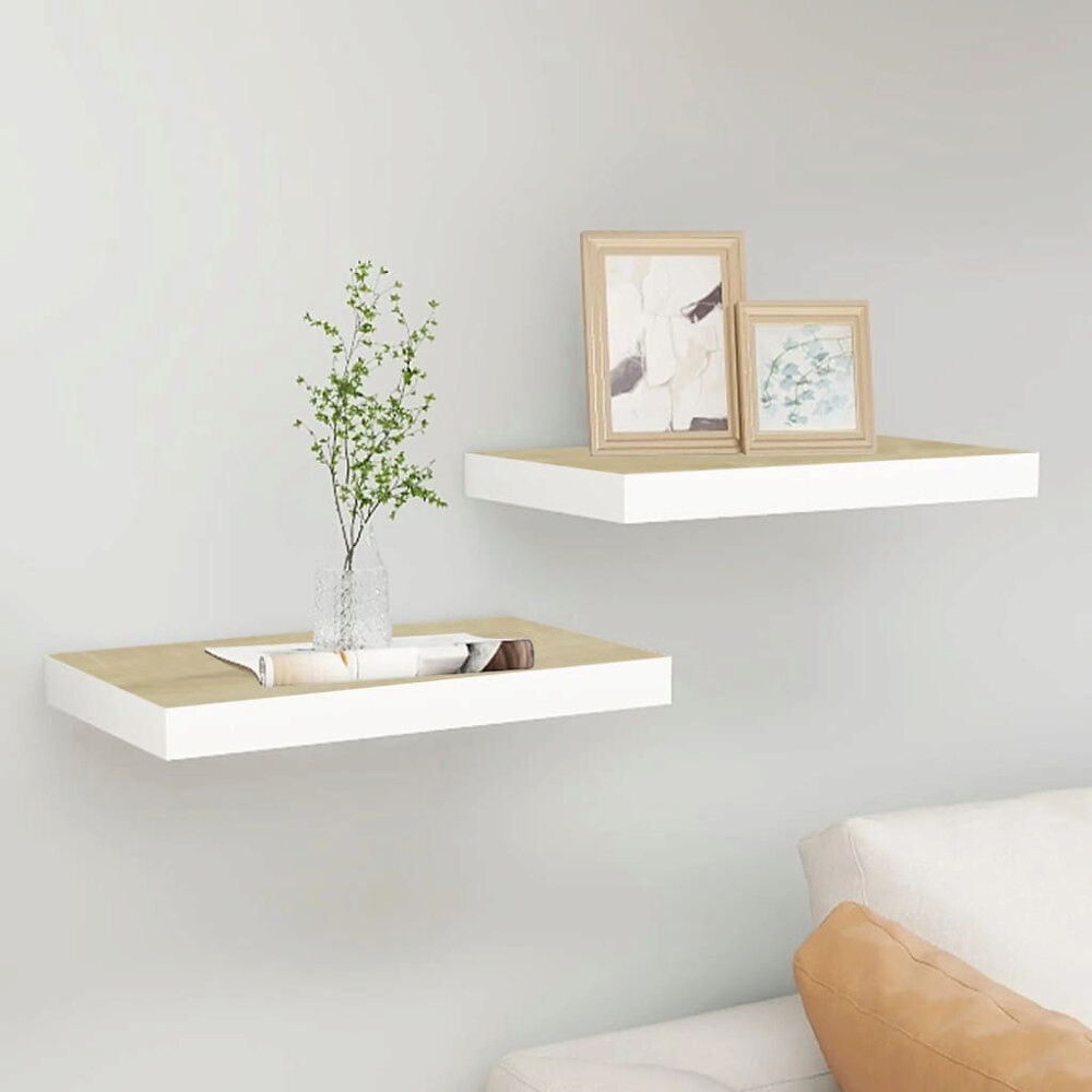 vidaXL Svävande vägghyllor 2 st ek och vit 50x23x3,8 cm MDF
