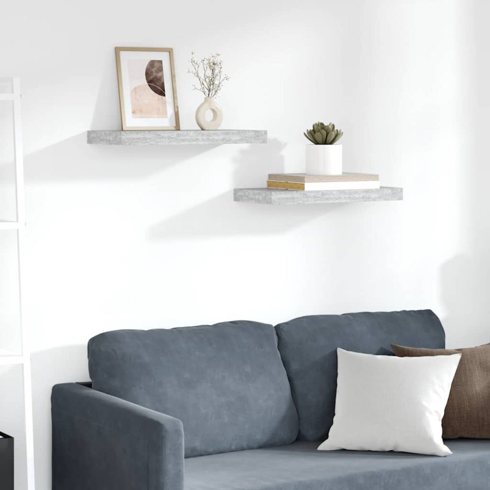 vidaXL Svävande vägghyllor 2 st betonggrå 50x23x3,8 cm MDF