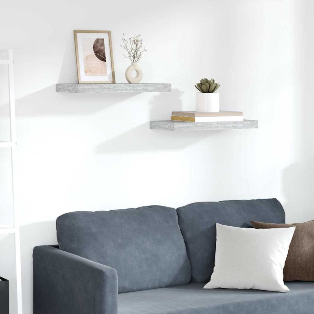 vidaXL Svävande vägghyllor 2 st betonggrå 50x23x3,8 cm MDF