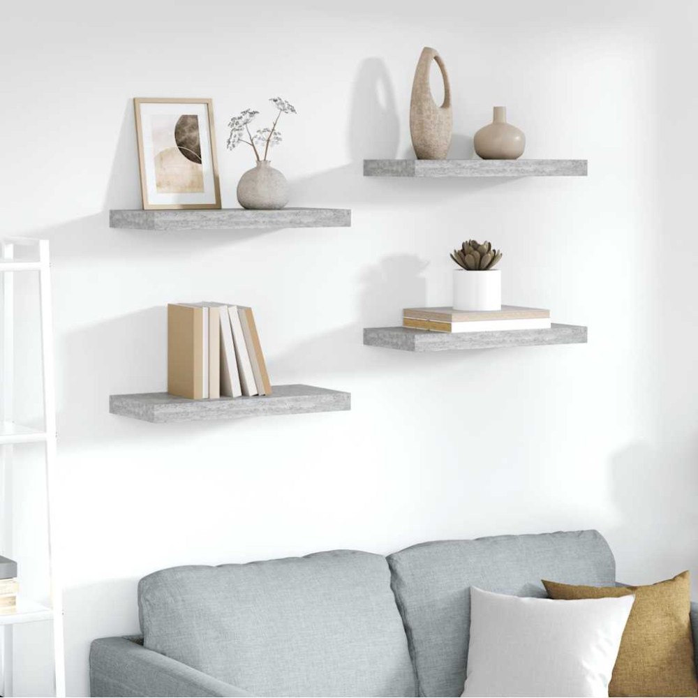 vidaXL Svävande vägghyllor 4 st betonggrå 50x23x3,8 cm MDF