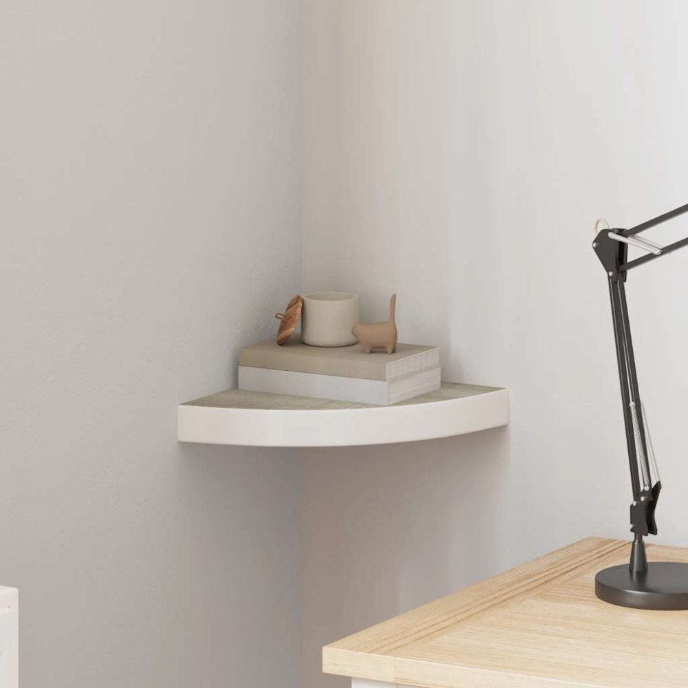 vidaXL Svävande hörnhylla ek och vit 25x25x3,8 cm MDF
