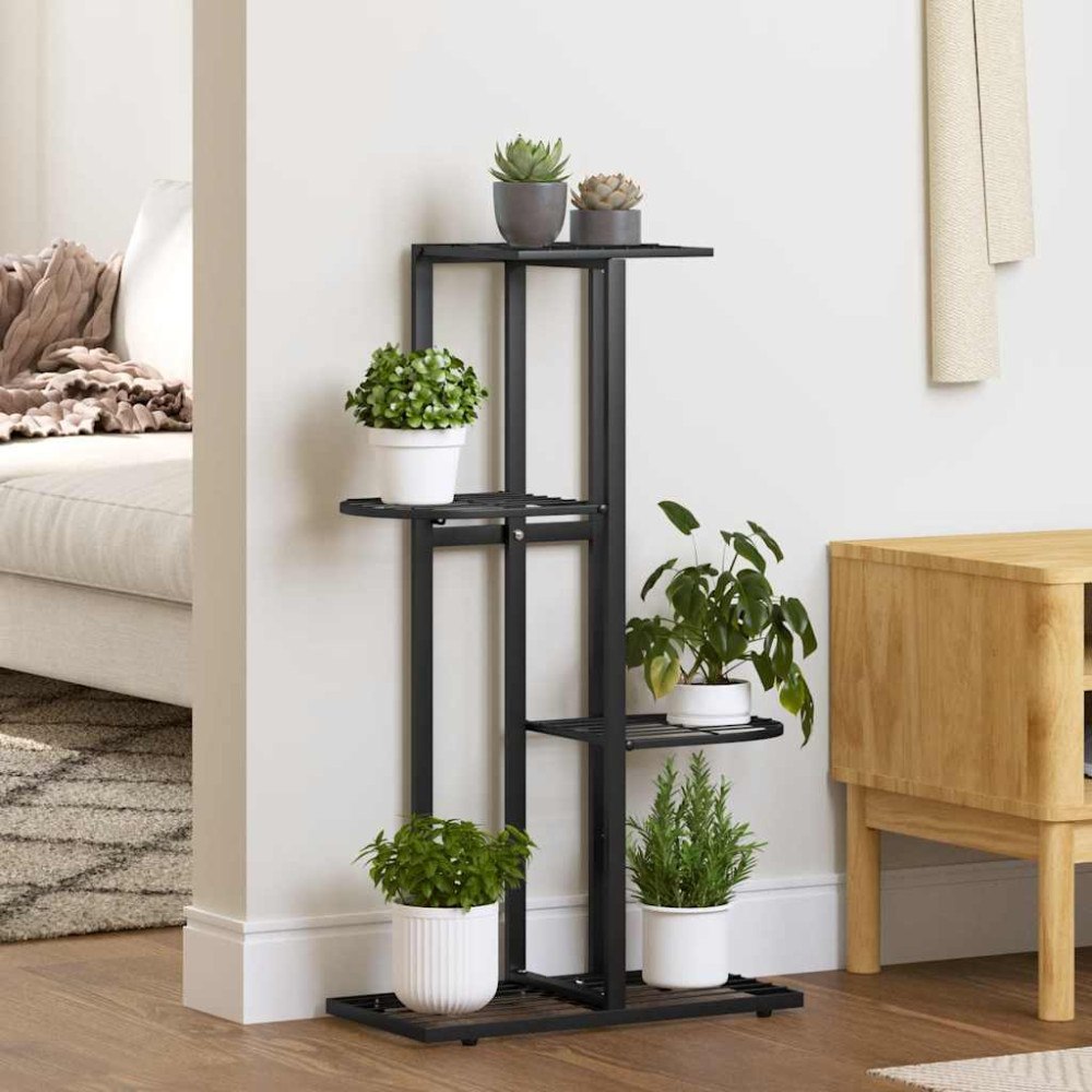 vidaXL Växtställ med 4 hyllor 43x22x76 cm svart metall
