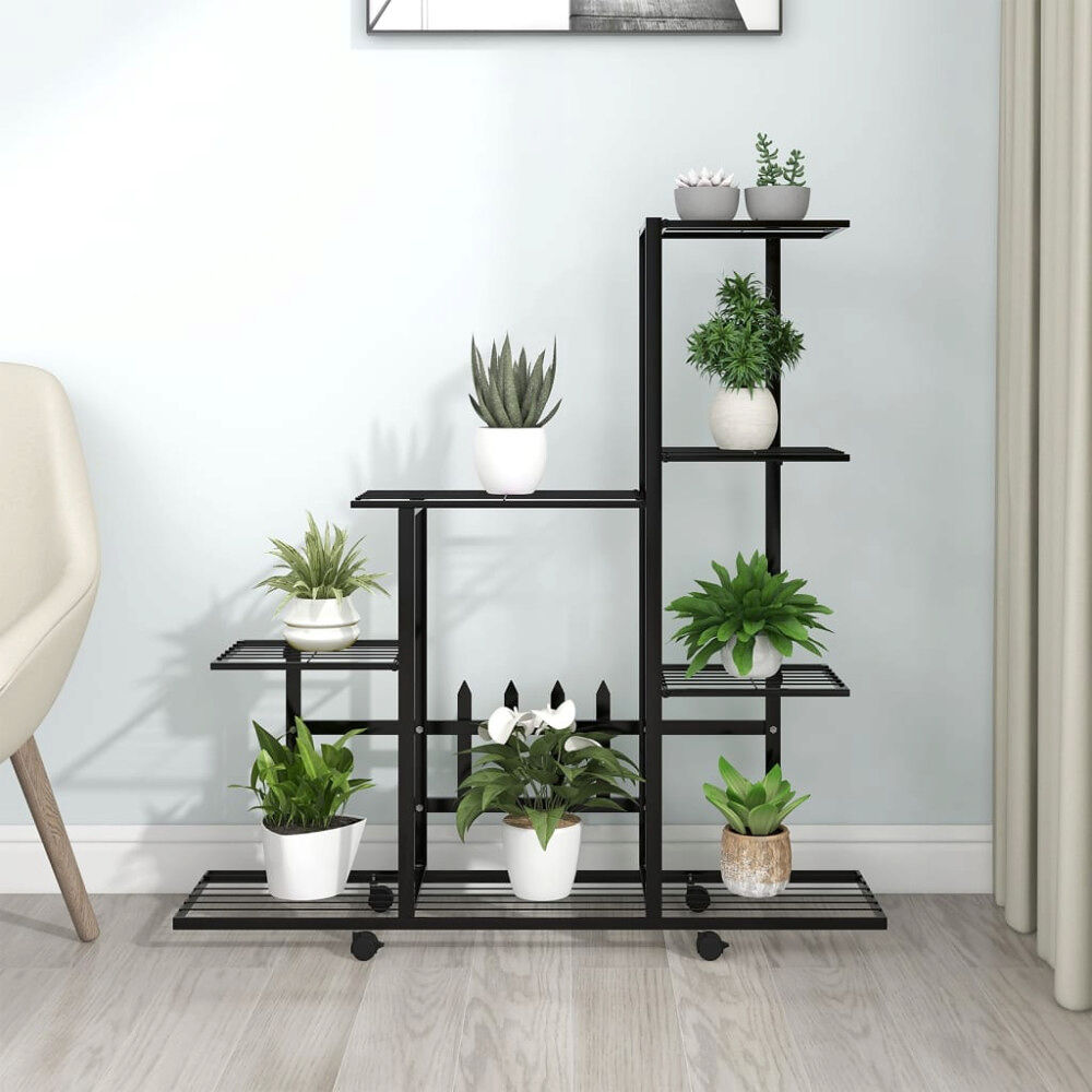 vidaXL Växtställ på hjul 94,5x25x92,5 cm svart metall