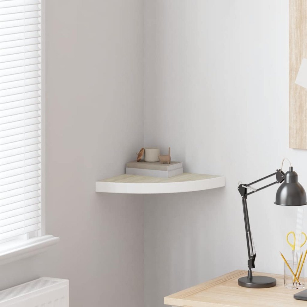 vidaXL Svävande hörnhylla ek och vit 35x35x3,8 cm MDF