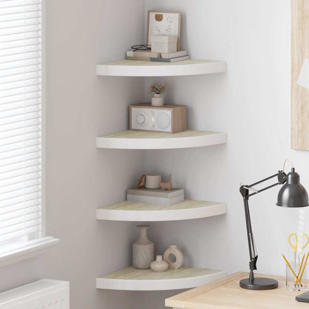 vidaXL Svävande hörnhyllor 4 st ek och vit 35x35x3,8 cm MDF
