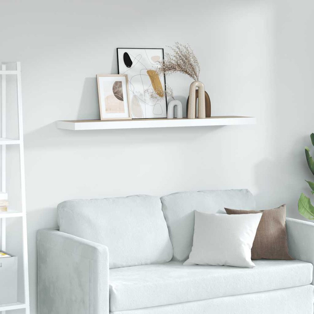 vidaXL Svävande vägghylla ek och vit 90x23,5x3,8 cm MDF