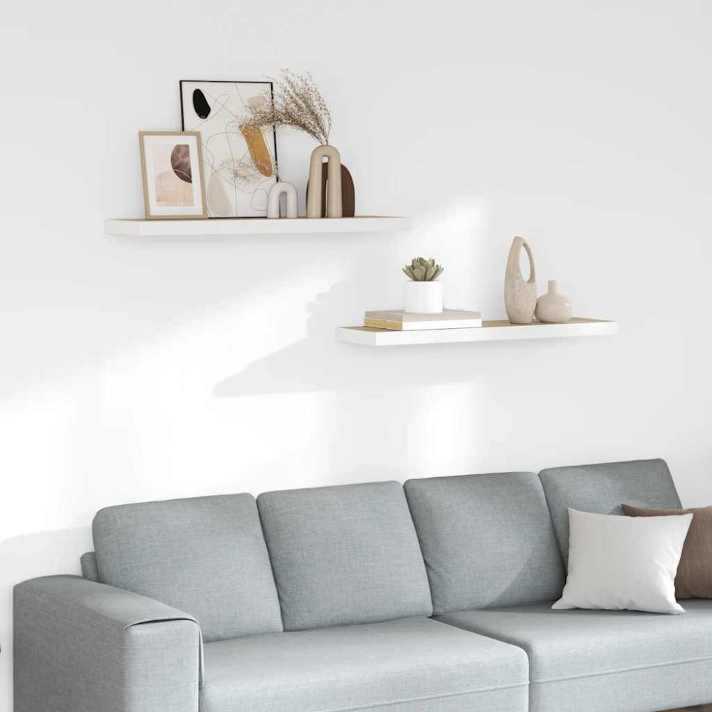 vidaXL Svävande vägghyllor 2 st ek och vit 90x23,5x3,8 cm MDF