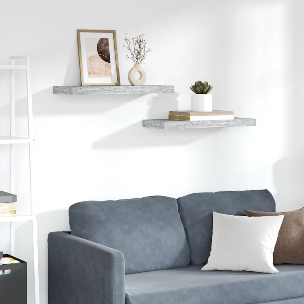 vidaXL Svävande vägghyllor 2 st betonggrå 60x23,5x3,8 cm MDF