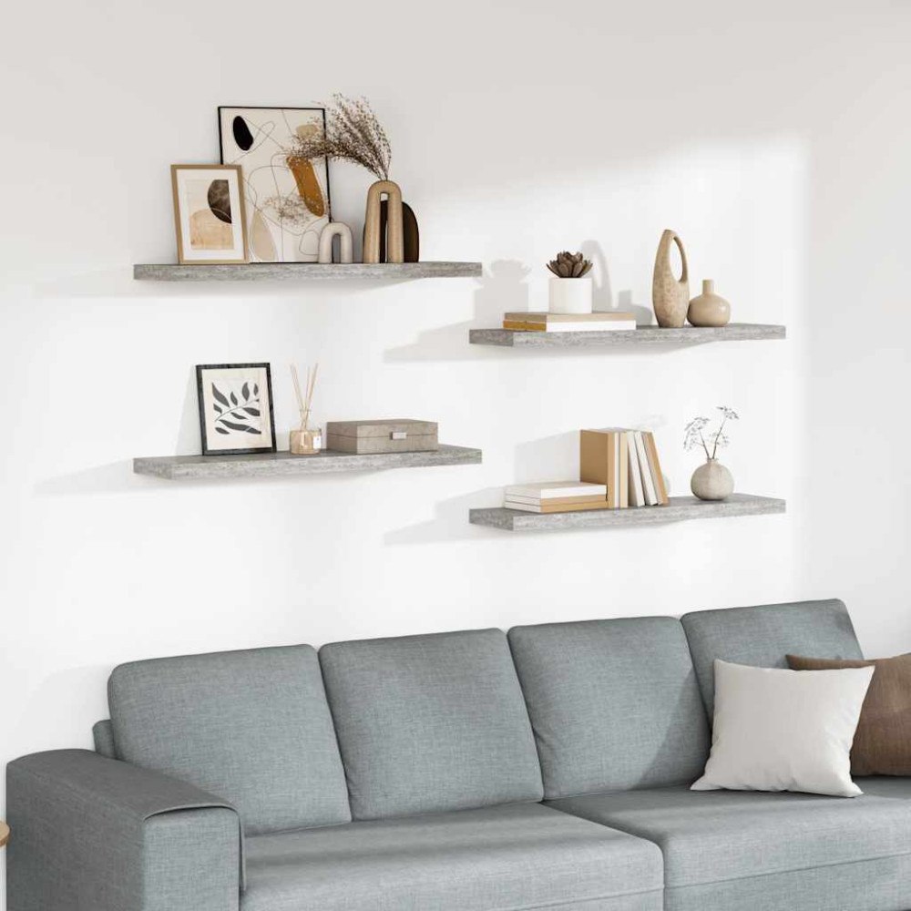 vidaXL Svävande vägghyllor 4 st betonggrå 90x23,5x3,8 cm MDF