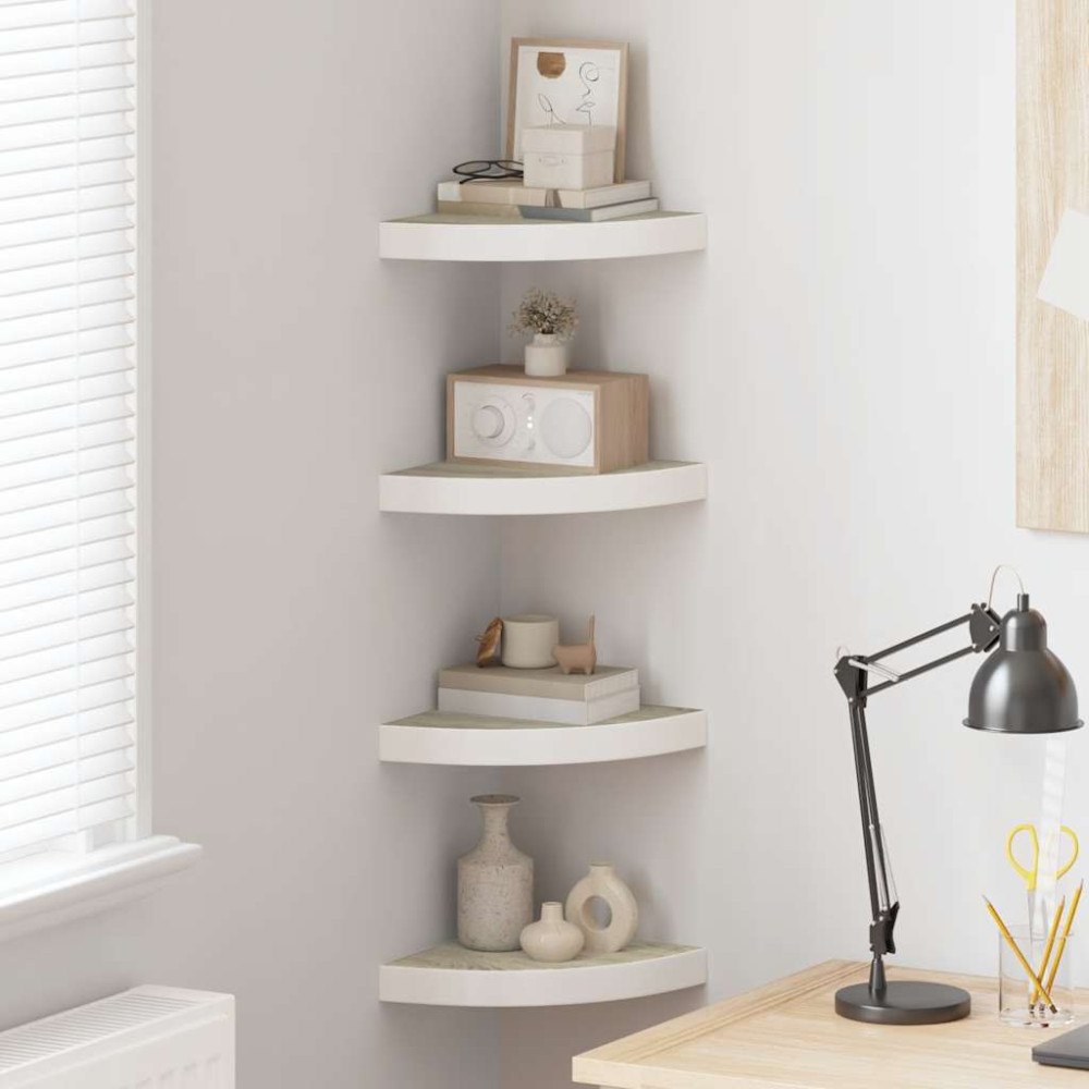 vidaXL Svävande hörnhyllor 4 st ek och vit 25x25x3,8 cm MDF