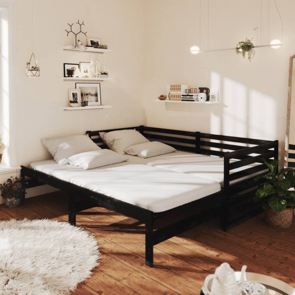 vidaXL Dagbädd svart massiv furu 2x(90x200) cm
