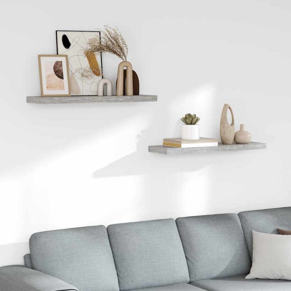 vidaXL Svävande vägghyllor 2 st betonggrå 80x23,5x3,8 cm MDF