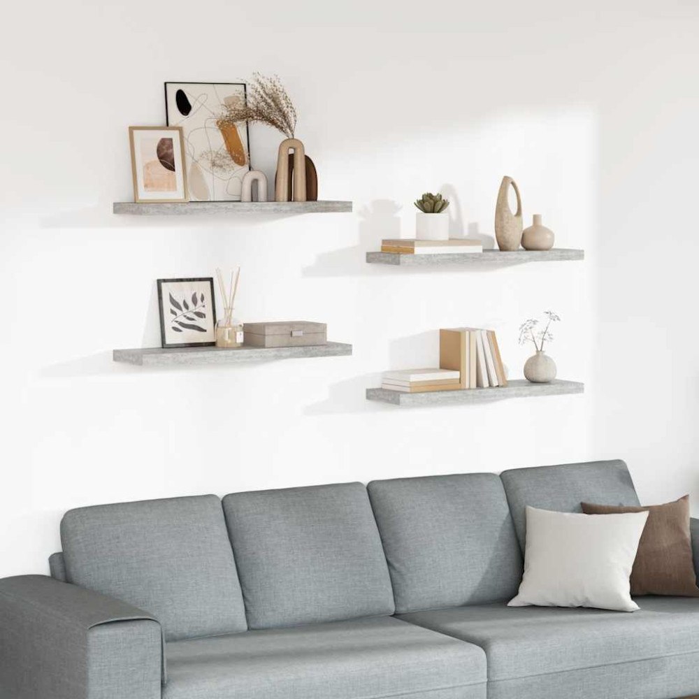 vidaXL Svävande vägghyllor 4 st betonggrå 80x23,5x3,8 cm MDF