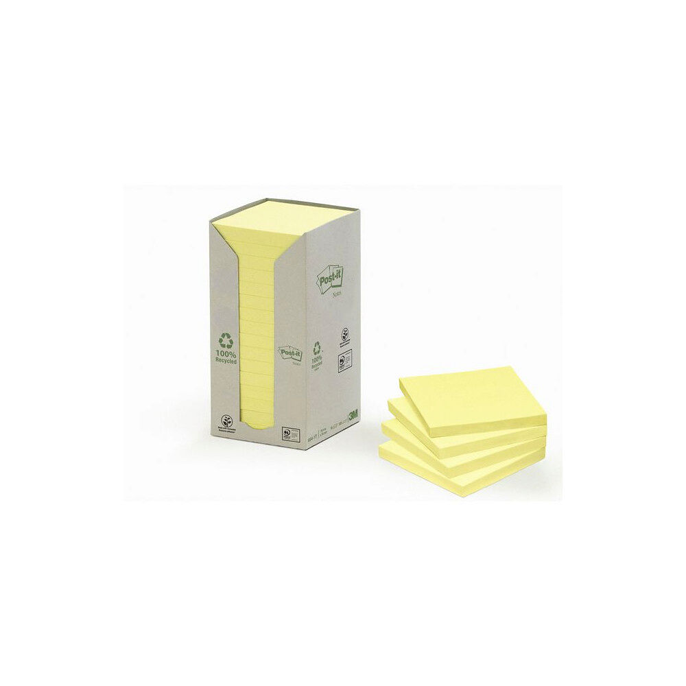 Post-it Notes POST-IT 100% recy 76x76 gul 16/fp