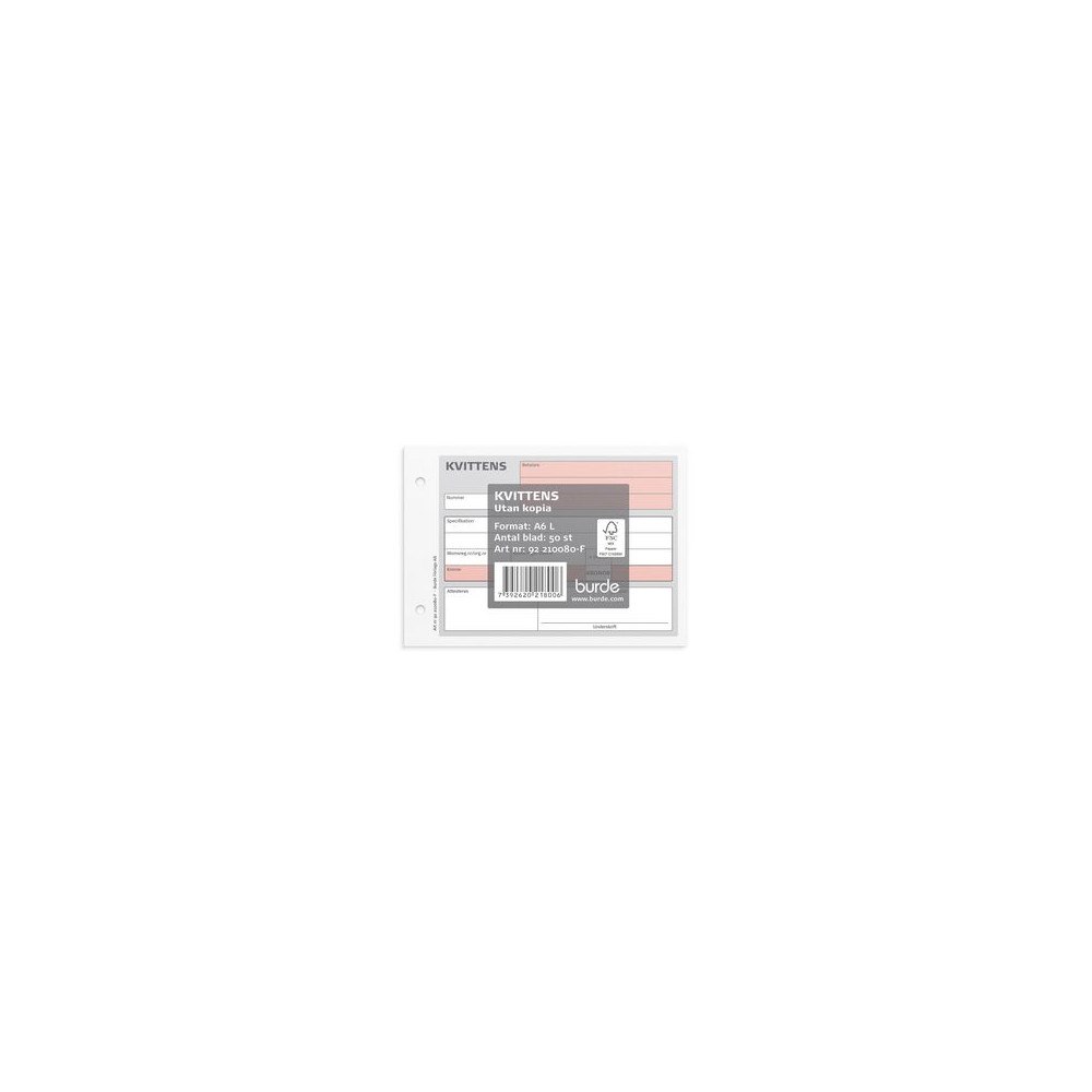 Burde Blankett kvittens A6L 50 blad