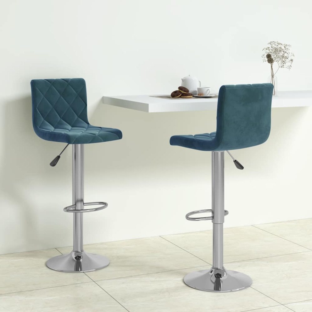 vidaXL Barstolar 2 st blå sammet