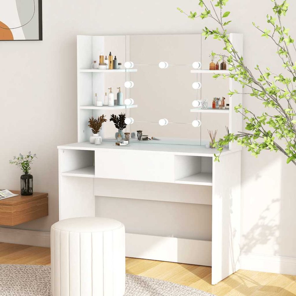 vidaXL Sminkbord med LED-belysning 100x40x135 cm MDF vit