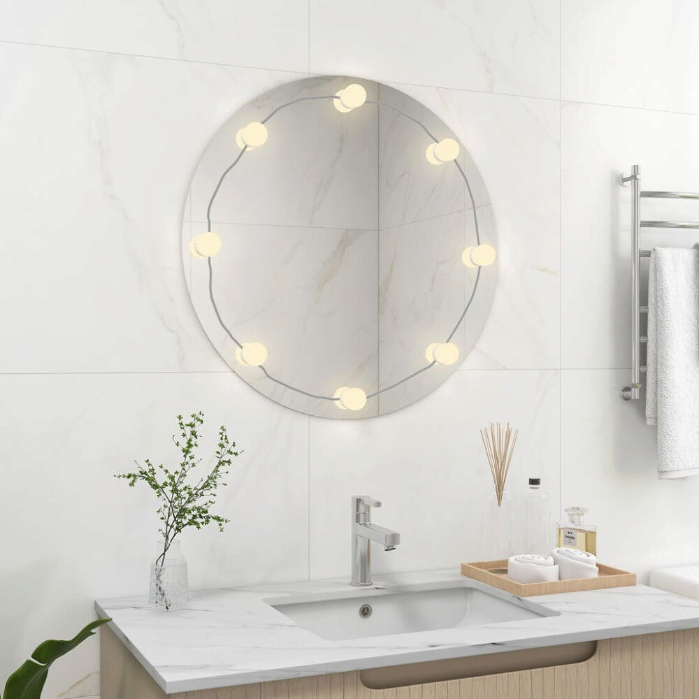 vidaXL Väggspegel med LED-belysning rund